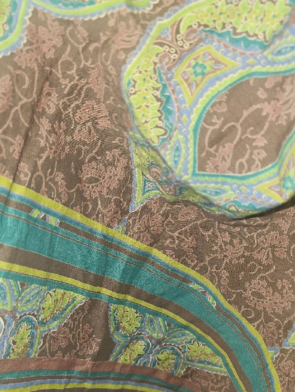 MKM Brown Paisley Print Sleeveless Dress with Teal Border Size Large - Picture 6 of 11